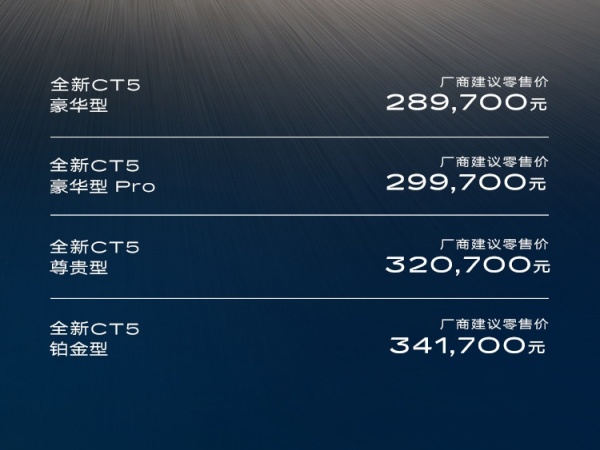 新款凯迪拉克CT5正式上市 售价为28.97-34.17万